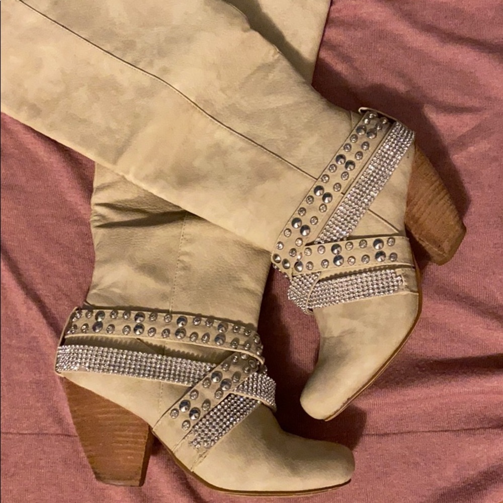 Not Rated knee high, studded, heel, boot